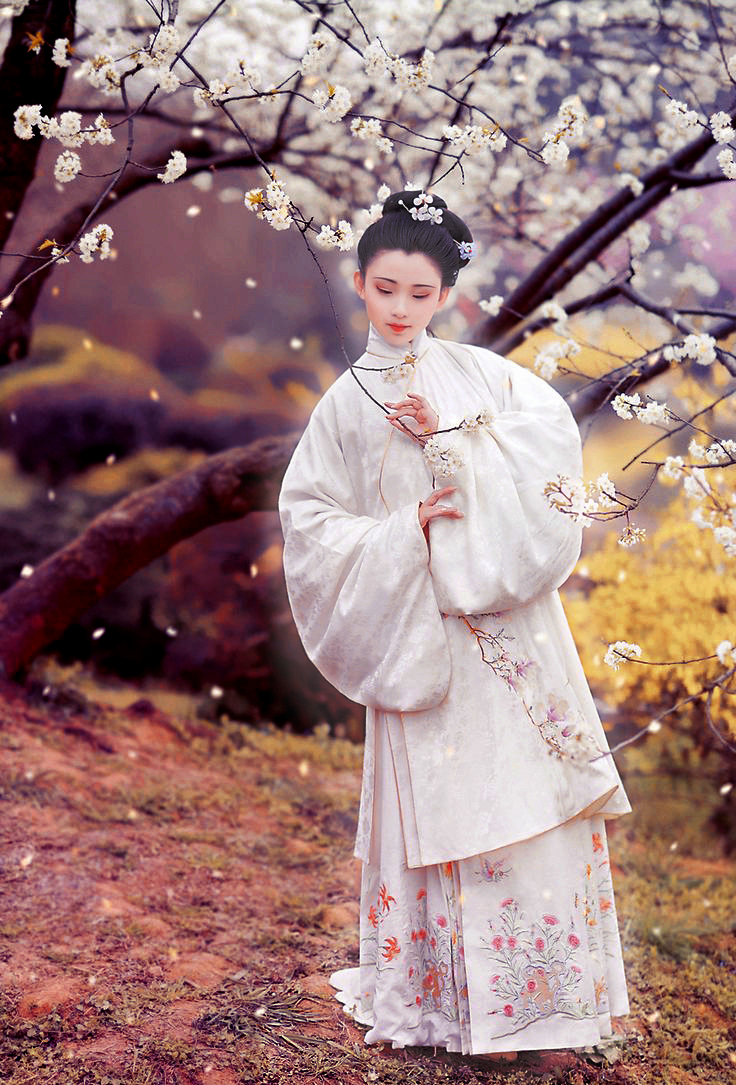 Tree sakura and model with white Photoshopped